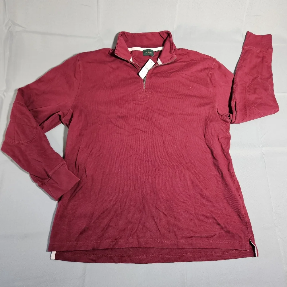J. Crew Quarter Zip Red Elbow Patch Preppy Classic NWT Pullover Shirt Size XL
